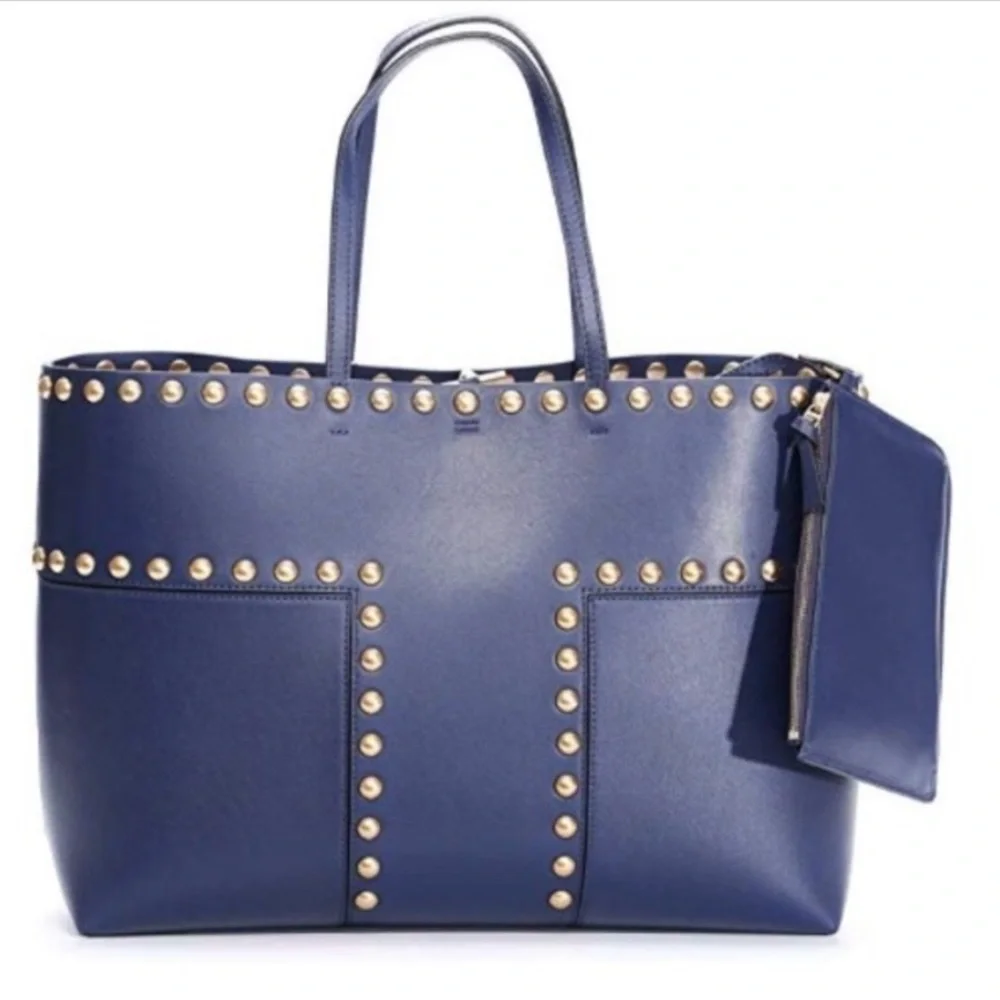 Tory Burch Block T Tote, Navy and Gold. - Picture 1 of 12